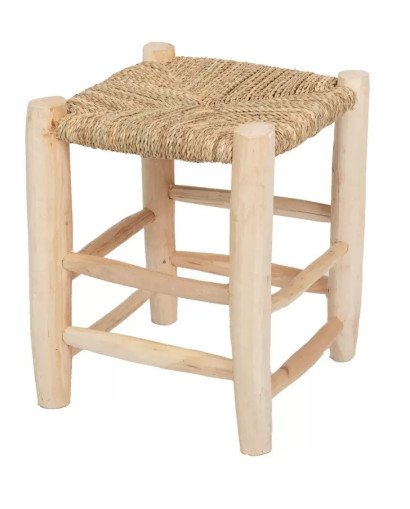 Tabouret & Banc Lot de 8 Tabourets en bois et doum tressé - Naturel