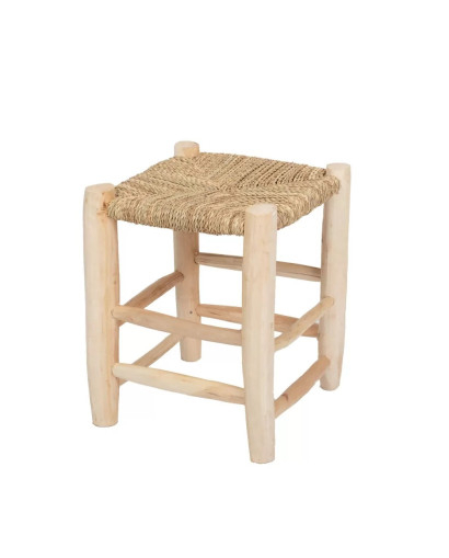 Tabouret & Banc Lot de 8 Tabourets en bois et doum tressé - Naturel