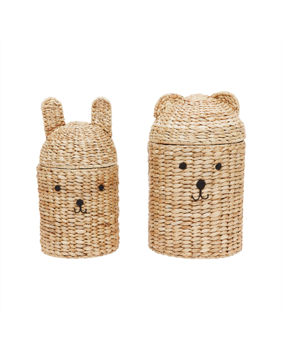 Lot de 2 paniers de rangement OYOY Ours et Lapin - Naturel