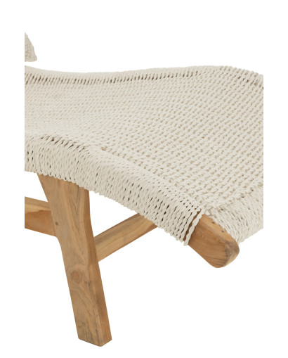 Fauteuil & Chaise Extérieur Transat en Teck Tissage Rayures avec Coussin - Blanc