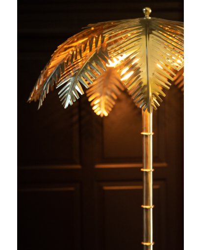 Lampe Sur Pied Feuilles De Coco - Métal Doré - Taille S