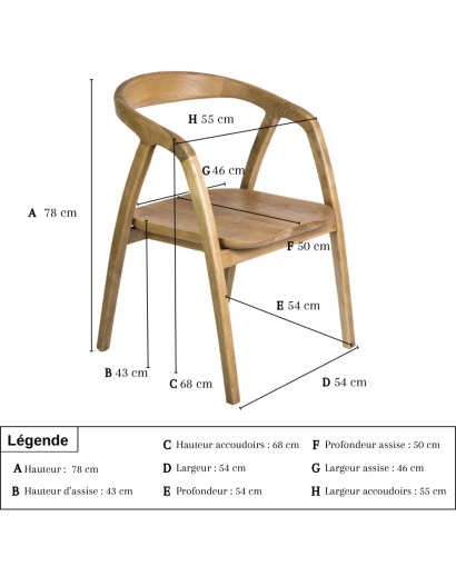 Chaise Anta en bois teck avec accoudoirs - Naturel