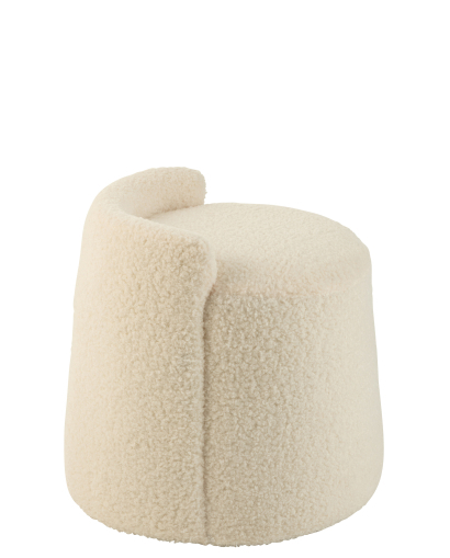 Pouf Rond Teddy avec Dossier Bouclé - Blanc