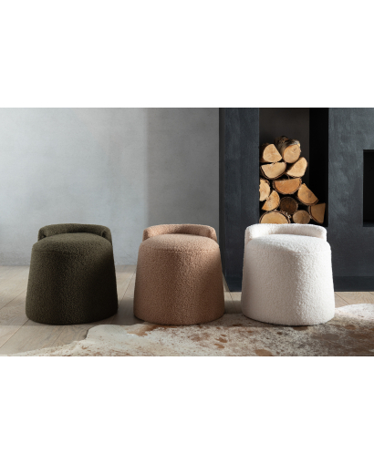 Pouf Rond Teddy avec Dossier Bouclé - Blanc