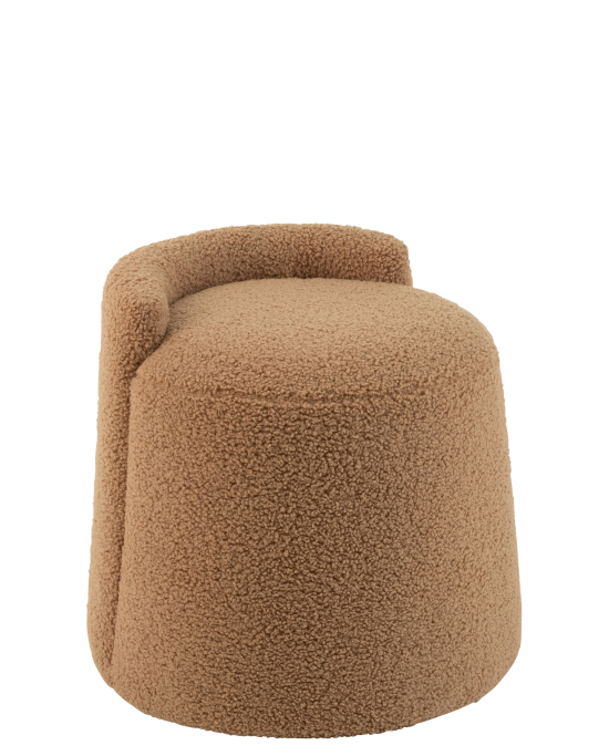 Pouf Rond Teddy avec Dossier Bouclé - Camel