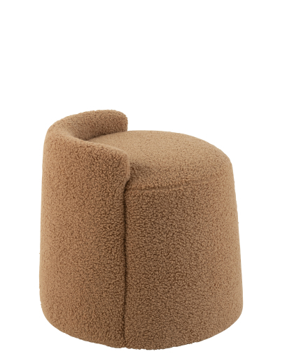 Pouf Rond Teddy avec Dossier Bouclé - Camel