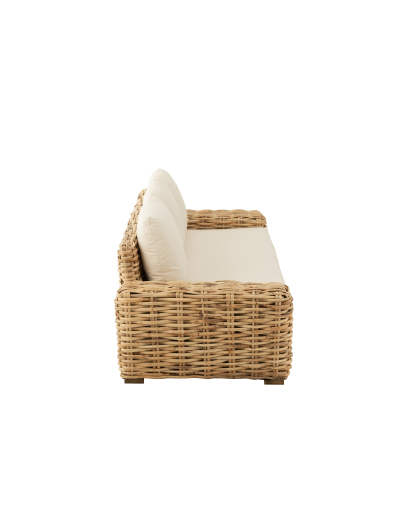 Sofa en Rotin avec Coussin 3 personnes - Naturel et Blanc