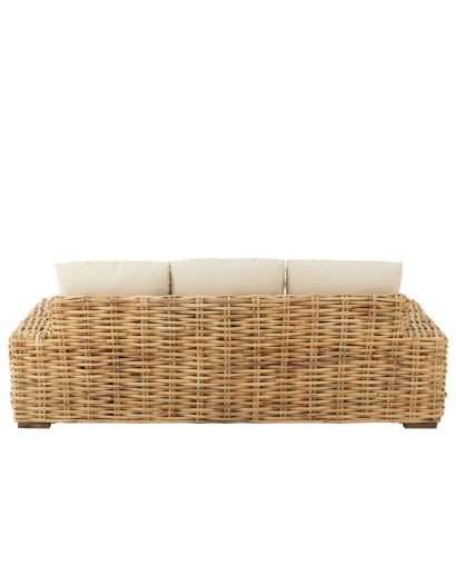 Sofa en Rotin avec Coussin 3 personnes - Naturel et Blanc