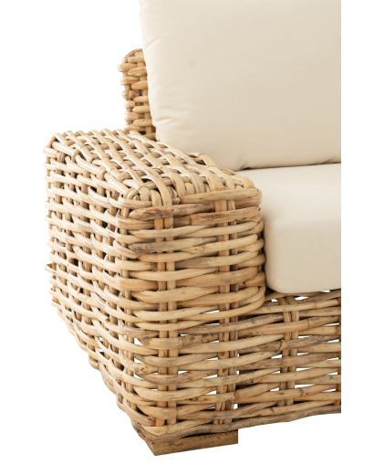 Sofa en Rotin avec Coussin 3 personnes - Naturel et Blanc