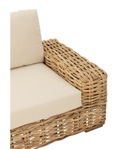 Sofa en Rotin avec Coussin 3 personnes - Naturel et Blanc