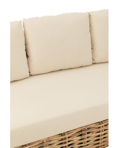 Sofa en Rotin avec Coussin 3 personnes - Naturel et Blanc