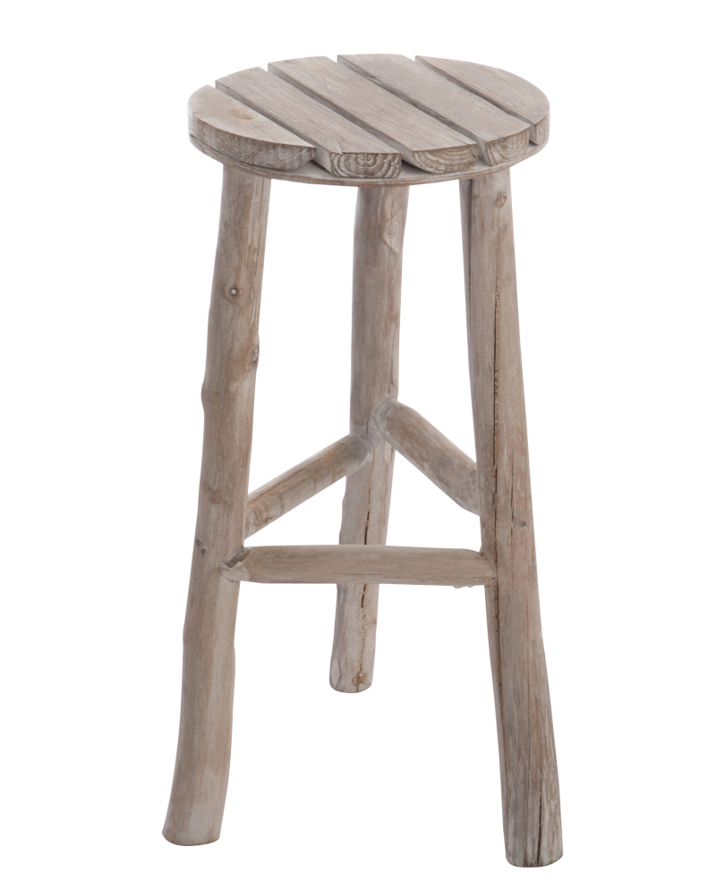 Tabouret & Banc Tabouret Rond Bois Blanc Wash - Naturel