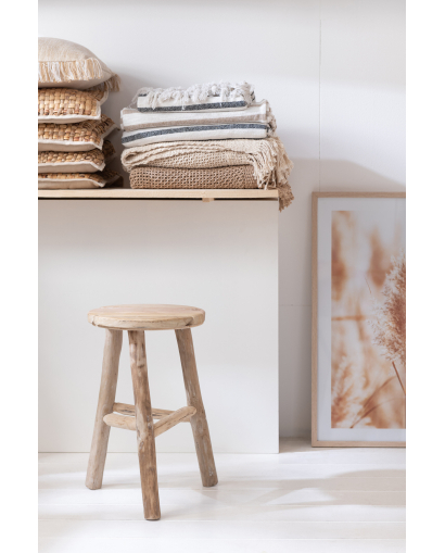 Tabouret & Banc Tabouret Rond Bois Blanc Wash - Naturel