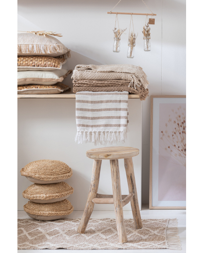 Tabouret & Banc Tabouret Rond Bois Blanc Wash - Naturel