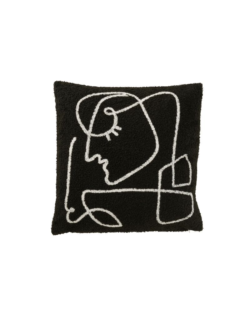 Coussin Coussin Visage Abstrait Bouclé - Noir et Blanc