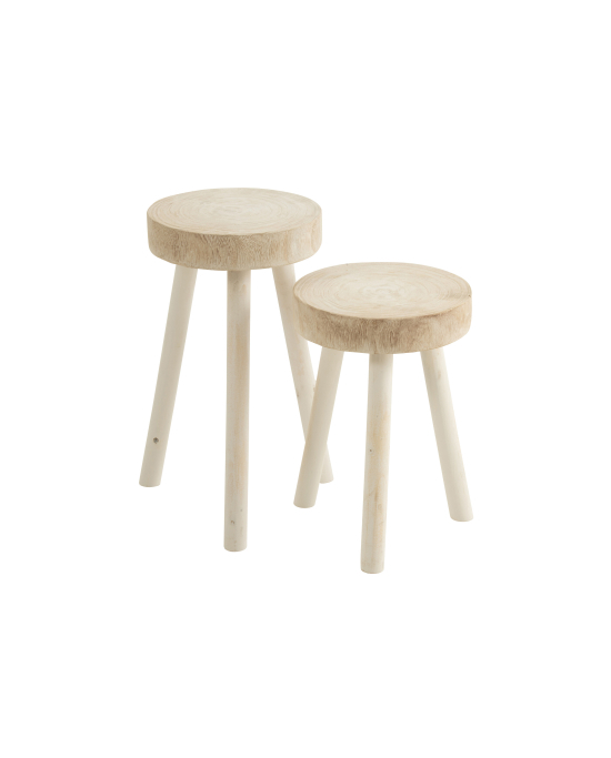 Set De 2 Tabourets en Bois de Paulownia - Blanc