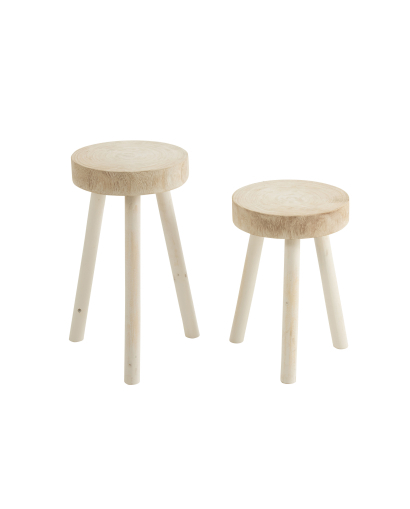 Set De 2 Tabourets en Bois de Paulownia - Blanc