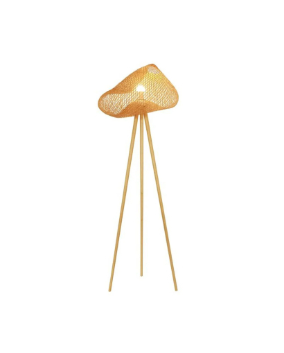 Lampadaire Lips en bambou tressé et pieds en bois - Naturel