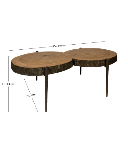 Table Basse Lagos en bois massif d'acacia et pieds en métal noir - Naturel