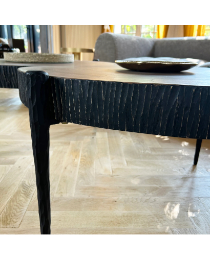 Table Basse Lagos en bois massif d'acacia et pieds en métal noir - Naturel