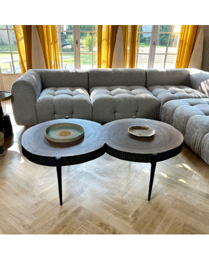 Table Basse Lagos en bois massif d'acacia et pieds en métal noir - Naturel