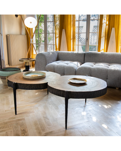 Table Basse Lagos en bois massif d'acacia et pieds en métal noir - Naturel