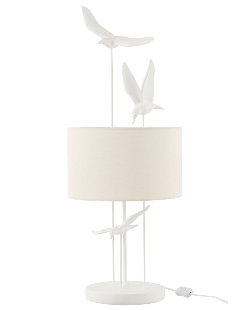 Lampe Oiseaux Polyresine - Blanc et Beige