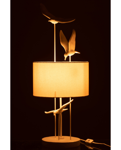 Lampe Oiseaux Polyresine - Blanc et Beige