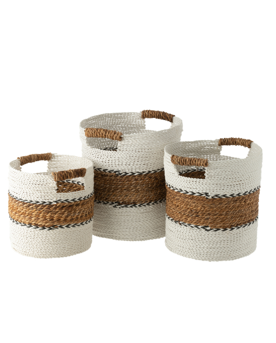 Set 3 Paniers Laura en Raphia - Naturel et Blanc