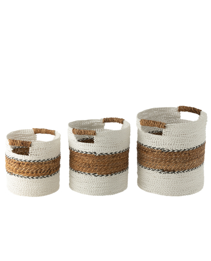 Set 3 Paniers Laura en Raphia - Naturel et Blanc