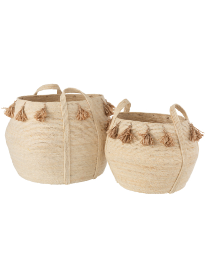 Set de 2 Paniers Boule Floches Maïs - Naturel et Marron