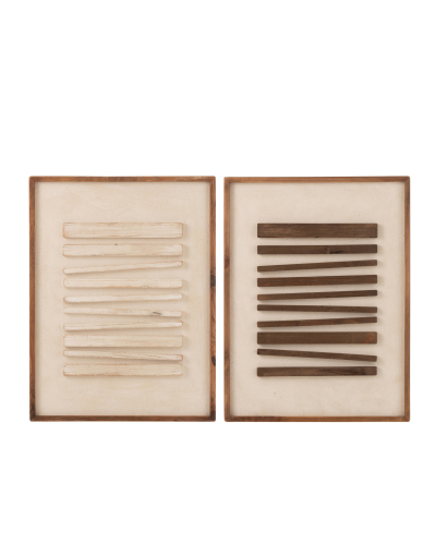 Assortiment De 2 Décorations Murales Mike Bois De Pin et Toile - Naturel et Blanc