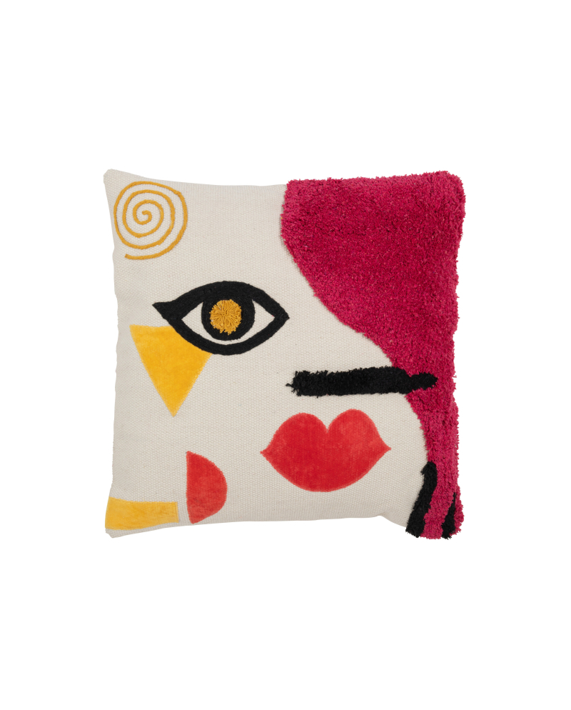 Coussin Carré Abstrait Visage Coton - Mix