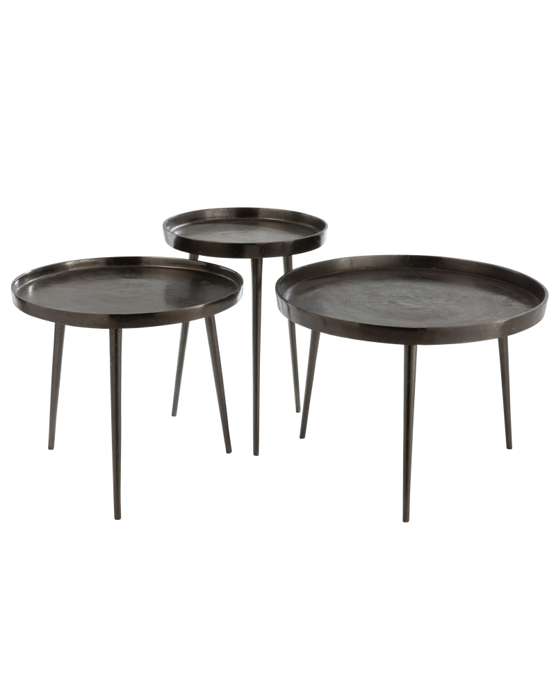 Set De 3 Tables Gigognes Plateau Droit Rond Métal - Gris Fonce