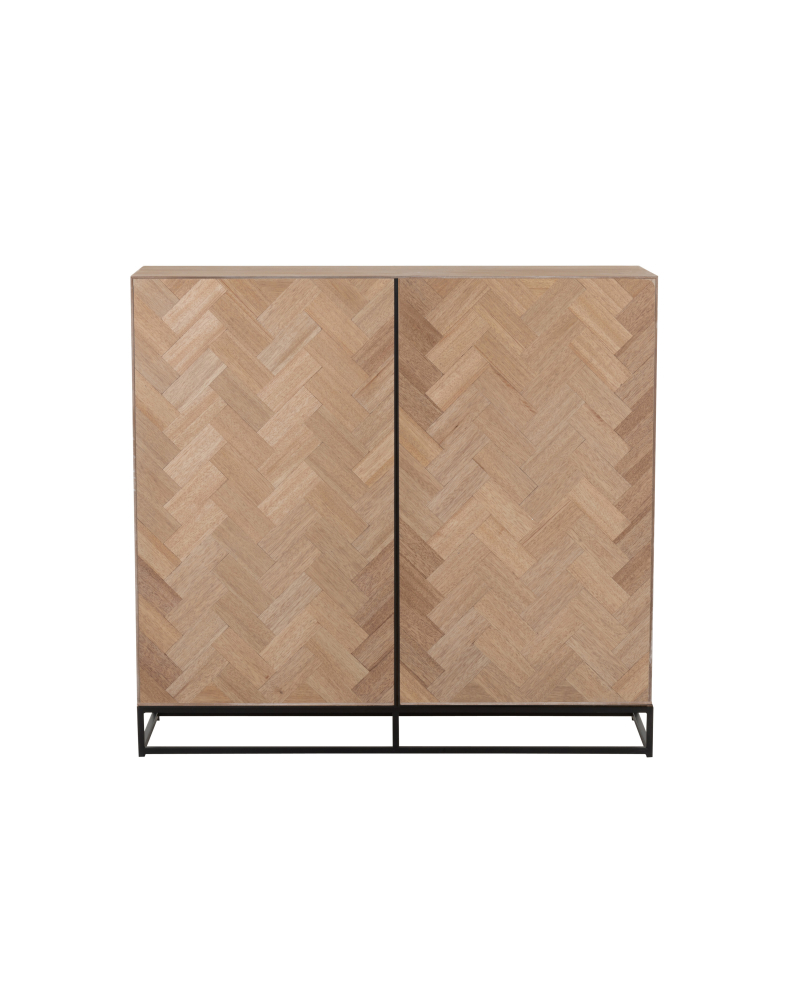 Armoire Basse 2 Portes Zigzag Bois et Metal - Naturel et Noir