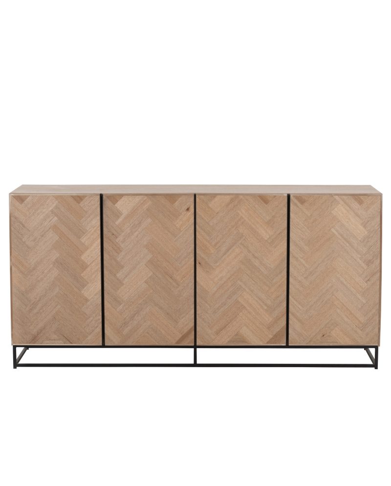 Dressoir 4 Portes Zigzag Bois et Metal - Naturel et Noir