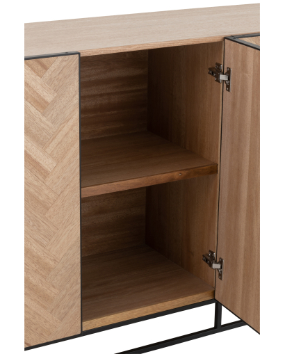 Dressoir 4 Portes Zigzag Bois et Metal - Naturel et Noir