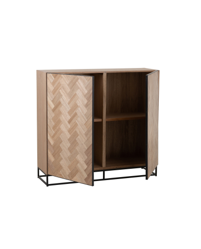 Armoire Basse 2 Portes Zigzag Bois et Metal - Naturel et Noir