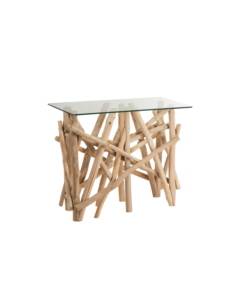 Console Rectangulaire Branches Bois d'Eucalyptus et Verre - Naturel