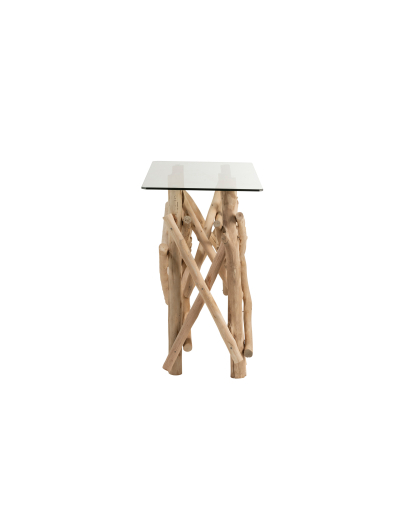 Console Rectangulaire Branches Bois d'Eucalyptus et Verre - Naturel