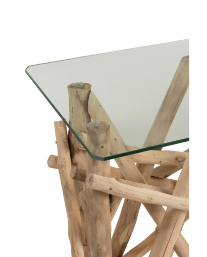 Console Rectangulaire Branches Bois d'Eucalyptus et Verre - Naturel