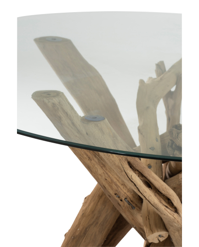 Table Ronde Branche Bois d'Eucalyptus et Verre - Naturel