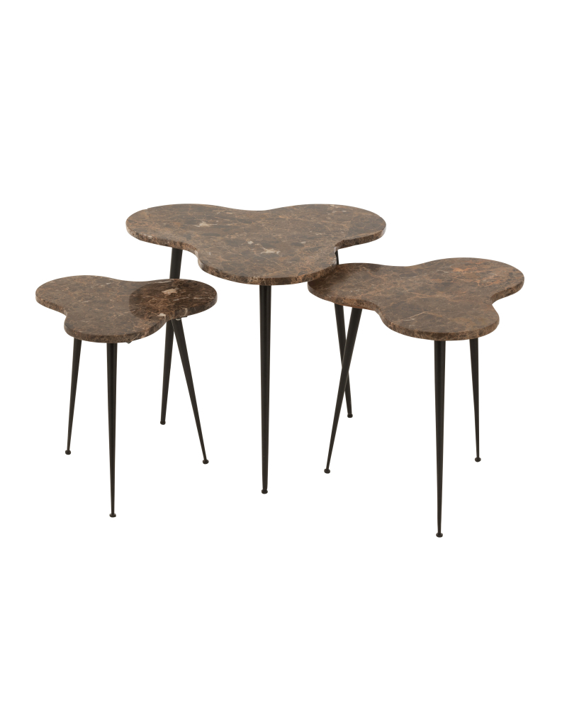 Set De 3 Tables Gigognes Abeille Marbre Metal - Marron et Noir