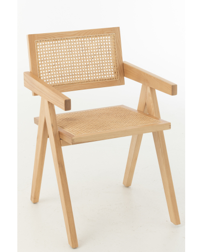 Chaise Grid Bois De Frene et Rotin - Naturel