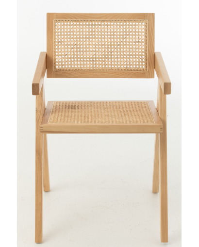 Chaise Grid Bois De Frene et Rotin - Naturel