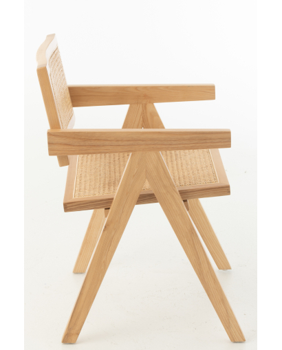 Chaise Grid Bois De Frene et Rotin - Naturel