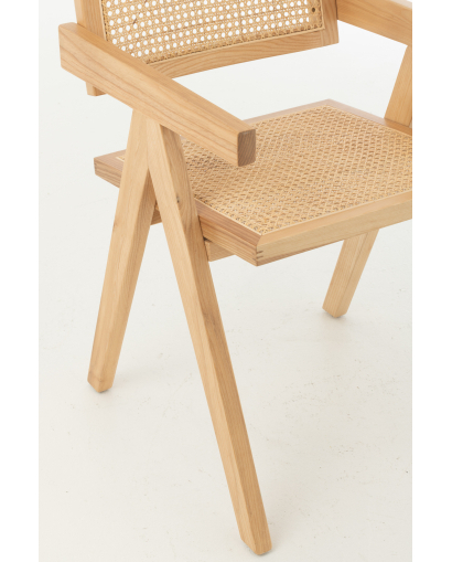 Chaise Grid Bois De Frene et Rotin - Naturel