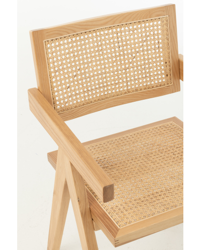 Chaise Grid Bois De Frene et Rotin - Naturel