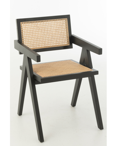 Chaise Grid Bois De Frene et Rotin - Naturel et Noir