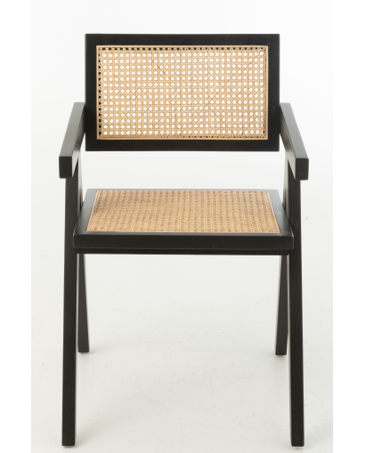 Chaise Grid Bois De Frene et Rotin - Naturel et Noir